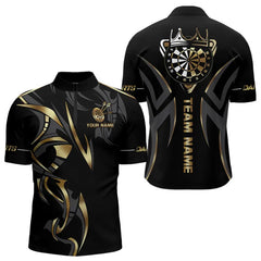 Maxcorners Black And Gold Dartboard Crown Dart Shirts For Men Custom Dart Jersey Team Polo & Quarter Zip