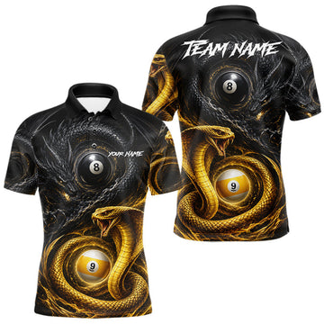 Maxcorners Custom 8 Ball 9 Ball Cobra Snake And Dragon Billiard Shirt For Men, Pool Team Jersey Polo & Quarter Zip LM0106