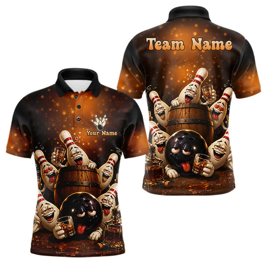 Maxcorners Funny Drunk Bowling Pins Bourbon Vintage Bowling Shirt for Men, Custom Bowling Team Jersey
