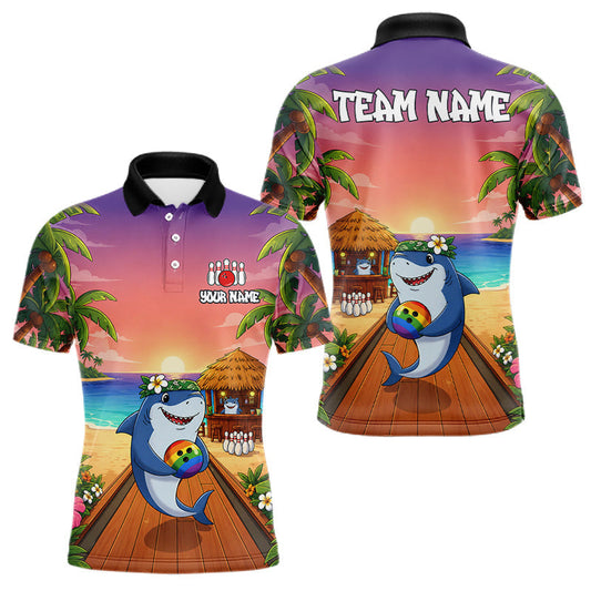 Maxcorners Funny Shark Sunset Tropical Bowling Shirts For Men