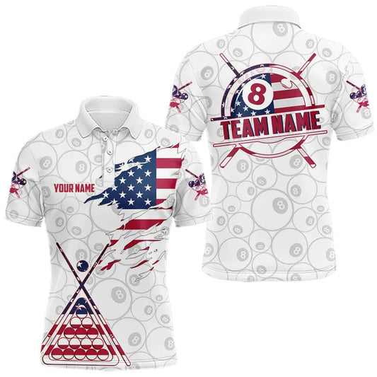 Maxcorners American Flag 8 Ball Billiard Jersey For Men Custom Patriotic Billiard Shirt Team Polo & 1/4 Zip