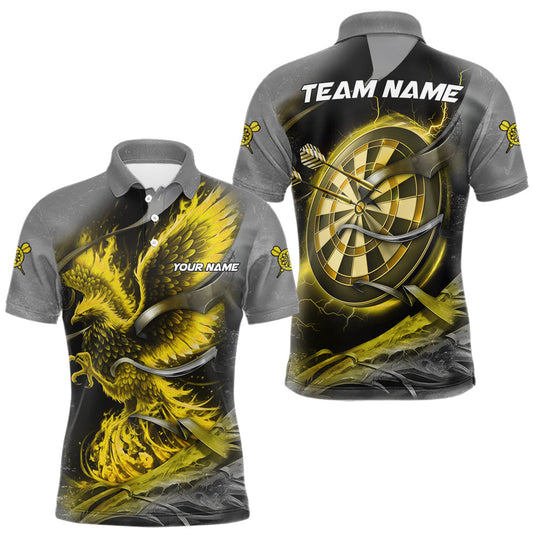 Maxcorners Personalized Phoenix Flame Darts Shirt For Men Custom Darts Team Jersey Polo & 1/4 Zip |Yellow LM0101