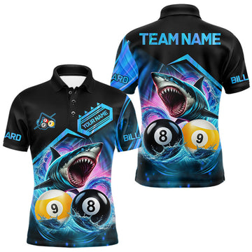 Maxcorners Blue 8 Ball & 9 Ball Pool Billiard Shark Polo, 1/4 Zip Shirt For Men Custom Billiard League Jersey LM0208
