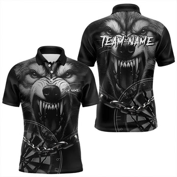 Maxcorners Personalized Snarling Wolf Darts Polo Shirt Custom Dart Shirts For Men And Women Cool Dart Jerseys For Men And Women