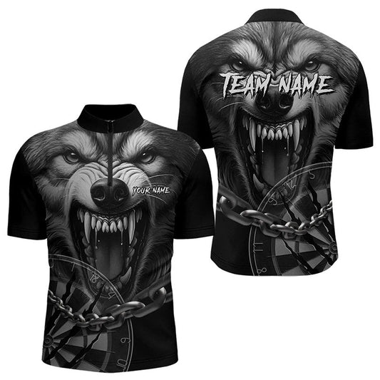 Maxcorners Personalized Snarling Wolf Darts Polo Shirt Custom Dart Shirts For Men And Women Cool Dart Jerseys For Men And Women