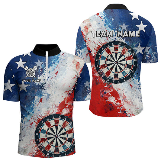 Maxcorners Personalized Watercolor Usa Flag Darts Polo Shirt Custom Dart Shirts For Men And Women Darts Jerseys For Men And Women
