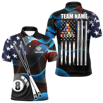 Maxcorners Glowing American Flag 8 Ball Pool Billiard Shirt For Men Custom Patriotic Billiard Team Jersey LM0101