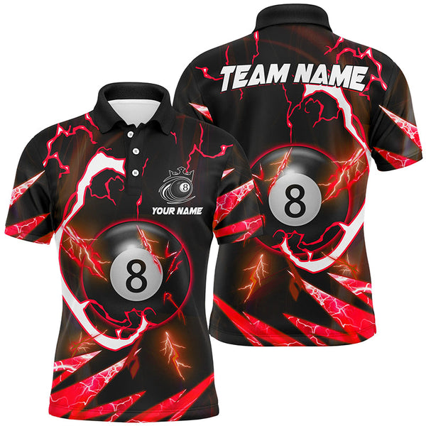 MaxCorners Red 8 Ball Pool Thunder Lighting Customized Name 3D And Team Name Billiards Polo Shirt For Men
