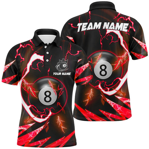 MaxCorners Red 8 Ball Pool Thunder Lighting Customized Name 3D And Team Name Billiards Polo Shirt For Men