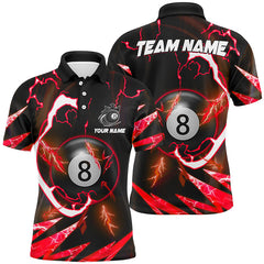 MaxCorners Red 8 Ball Pool Thunder Lighting Customized Name 3D And Team Name Billiards Polo Shirt For Men