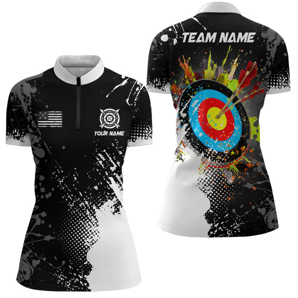 Maxcorners Personalized Paint White 3D Target Archery Men Polo & Quarter-Zip Shirts, Archery Jerseys Attires