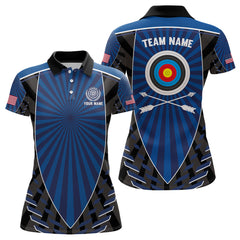 Maxcorners Personalized Name Blue Archery Polo Shirts For Men Custom Team Name Archery Jerseys