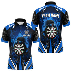 Maxcorners Funny Dartboard Blue Flaming Darts Shirt For Men Custom Darts Jersey Team Polo & Quarter Zip LM1112