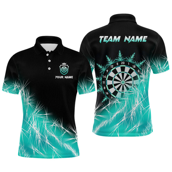 Maxcorners Turquoise Icy Lights Mens Darts Polo & Quarter Zip Custom Dart Shirt For Team Darts Jersey Outfit LM1506