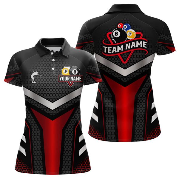 Maxcorners Personalized Billiard 8 Ball & 9 Ball Pool Polo, 1/4 Zip For Men Custom Team Billiard Jerseys |Red LM1506