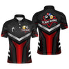 Maxcorners Personalized Billiard 8 Ball & 9 Ball Pool Polo, 1/4 Zip For Men Custom Team Billiard Jerseys |Red LM1506