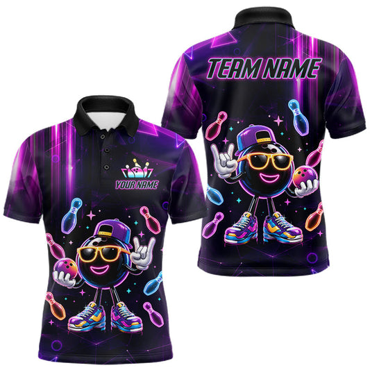 Maxcorners Funny Neon Bowling Ball Polo & Quarter Zip Shirt For Men Custom Bowling Team Shirt, Bowling Jersey LM0607