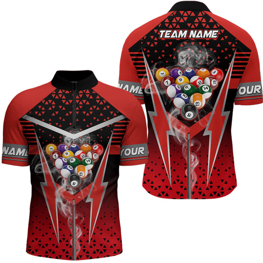Maxcorners Personalized Red Billiard Balls Smoke Polo Shirts Custom Team Name Billiard Jerseys For Player For Men And Women