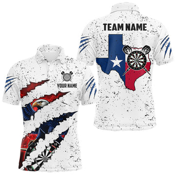 Maxcorners Customized Eagle Texas Flag White Grunge Darts Shirts For Men, Patriotic Darts Team Jersey