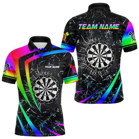 Maxcorners Funny Rainbow Colorful Glass Break Darts Shirt For Men Custom Darts Jersey Team Polo & 1/4 Zip LM0412