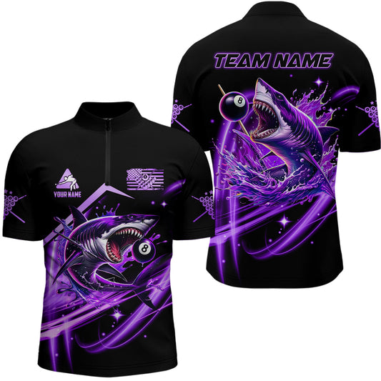 Maxcorners Purple 8 Ball Pool Billiard Shark Polo & Quarter Zip For Men Custom Team League Billiard Jerseys