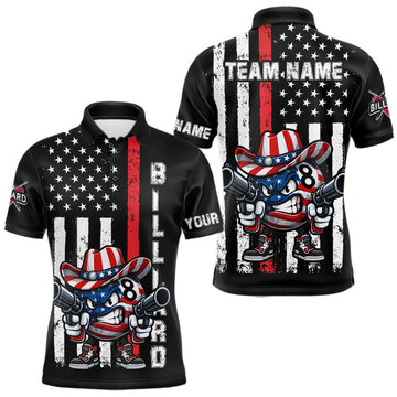 Maxcorners Funny 8 Ball US Flag Billiard Shirt For Men Custom Patriotic Pool Team Jersey Polo & 1/4 Zip LM0503