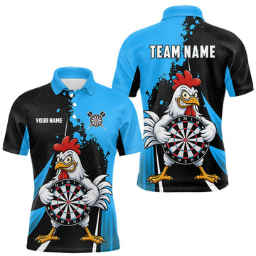 Maxcorners Blue Funny Chicken Darts Shirts For Men Custom Rooster Darts Team Jersey Polo & Quarter Zip