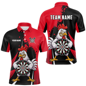 Maxcorners Red Funny Chicken Darts Shirts For Men Custom Rooster Darts Team Jersey Polo & Quarter Zip