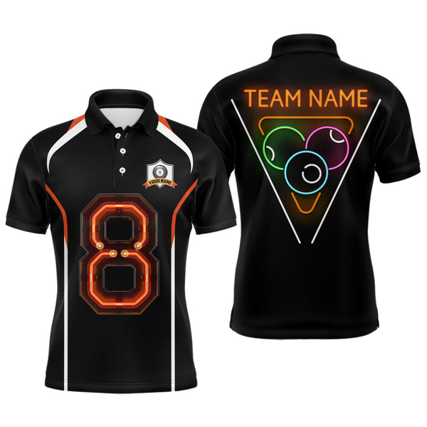 Maxcorners 8 Ball Pool With Neon Light Billiard Shirts Men And Women Billiard Polo & 1/4 Zip Shirts Billiard Team Jerseys