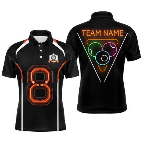 Maxcorners 8 Ball Pool With Neon Light Billiard Shirts Men And Women Billiard Polo & 1/4 Zip Shirts Billiard Team Jerseys