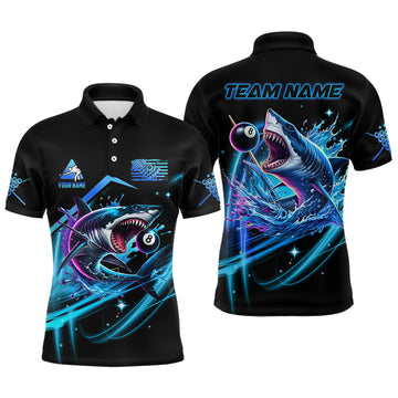 Maxcorners Blue 8 Ball Pool Billiard Shark Polo & Quarter Zip For Men Custom Team League Billiard Jerseys LM0210