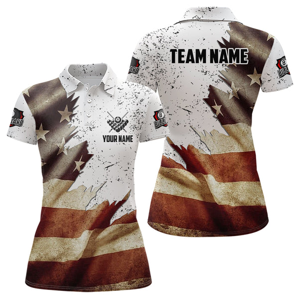 Maxcorners Personalized Retro American Flag Billiard Men Polo Shirts Custom Patriotic Billiard Jerseys Uniform LM154