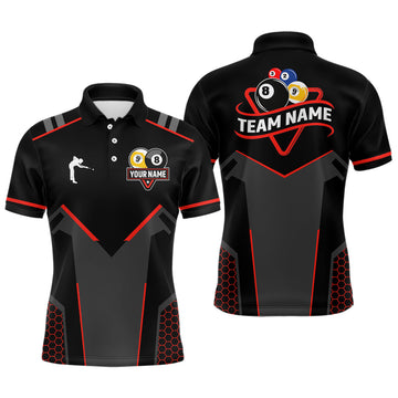 Maxcorners Personalized Billiard 8 Ball & 9 Ball Pool Polo, 1/4 Zip For Men Custom Team Billiard Jerseys |Red LM0210