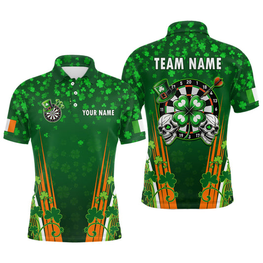 Maxcorners Personalized Luckiest Green Shamrock Skull Dart Shirts For Men Custom St Patrick Day Dart Jerseys LM1904