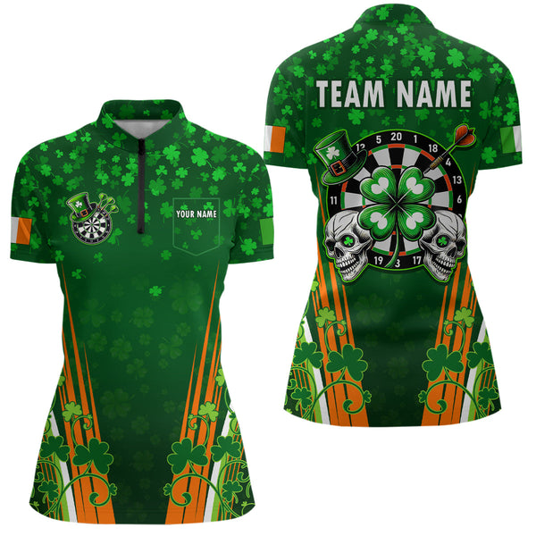 Maxcorners Personalized Luckiest Green Shamrock Skull Dart Shirts For Men Custom St Patrick Day Dart Jerseys
