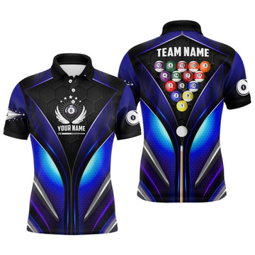 Maxcorners Personalized Billiard Balls 3D Polo Shirts For Men, Custom Player Billiards Pool Jerseys