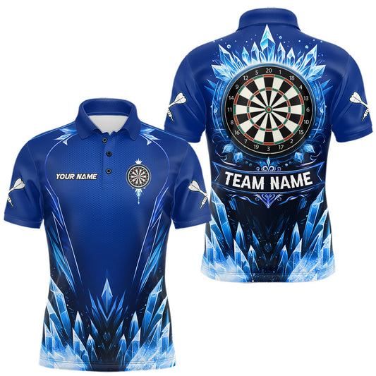 Maxcorners Personalized Blue Dartboard Icy Darts Polo & 1/4 Zip Custom Darts Shirt For Men, Darts Team Jersey LM0901