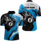 Maxcorners Personalized Black, Blue And White 8 Ball Flame Billiard Shirt For Men Custom Pool Team Jerseys T LM2206