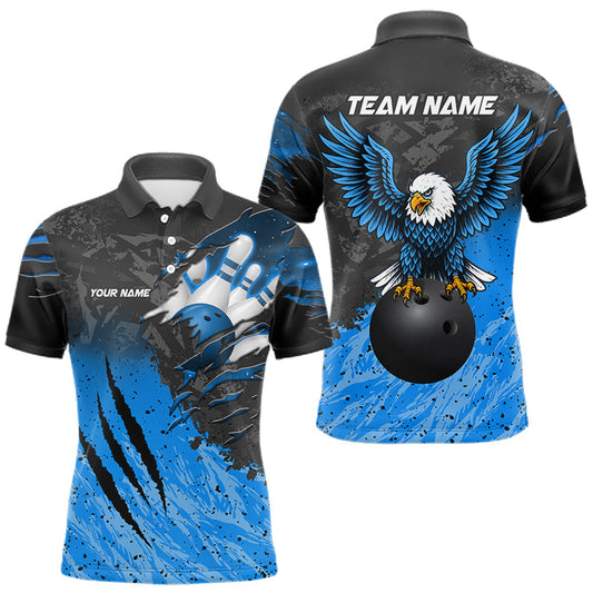 Maxcorners Personalized Eagle Bowling Shirt For Men Custom Black And Blue Bowling Team Jersey Polo, 1/4 Zip