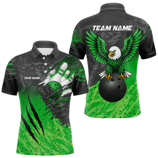 Maxcorners Personalized Eagle Bowling Shirt For Men Custom Black And Green Bowling Team Jersey Polo, 1/4 Zip