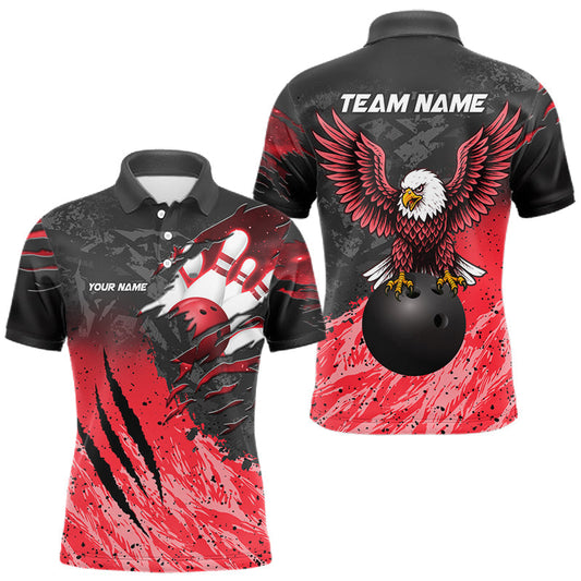 Maxcorners Personalized Eagle Bowling Shirt For Men Custom Black And Red Bowling Team Jersey Polo, 1/4 Zip