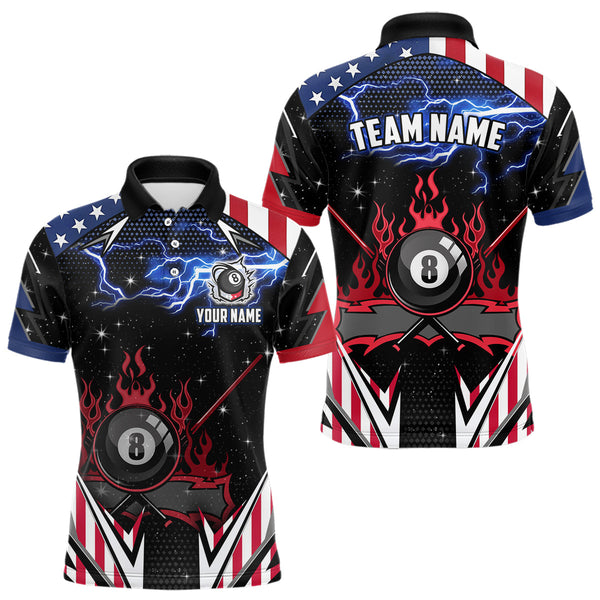 Maxcorners 8 Ball Pool Billiard Jersey Custom Lightning American Flag Men Billiard Shirts, 8 Ball Team Shirts LM1809