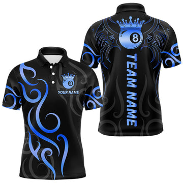 Maxcorners Black And Blue 8 Ball Crown Tribal Billiard Shirt For Men Custom Pool Jersey Billiard Team Shirt