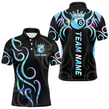 Maxcorners Custom Holographic 8 Ball Crown Tribal Billiard Shirt For Men, Billiard League Pool Team Jerseys