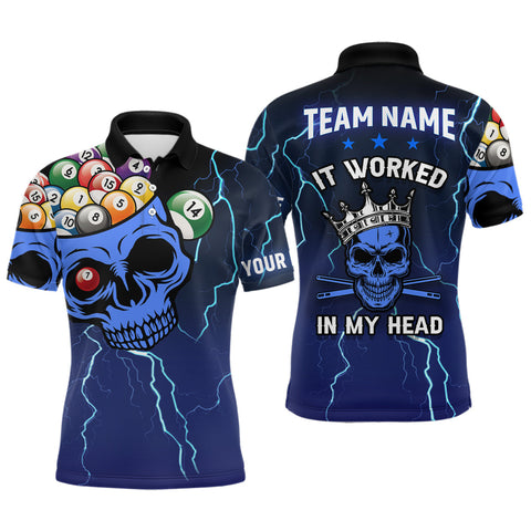 MaxCorners It Worked In My Head 3D Skull Customized Name 3D Billiard Polo Shirt For Men