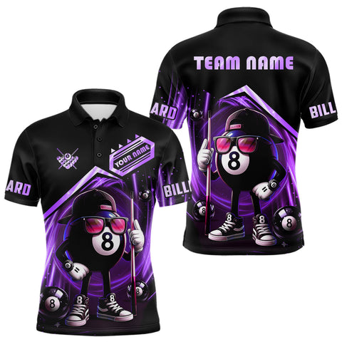 Maxcorners Purple Funny 8 Ball Billiard Shirt For Men Custom Pool Team Shirt, Billiard Jersey Polo & 1/4 Zip MT0811