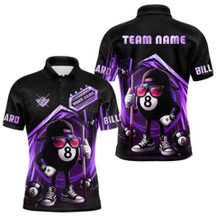 Maxcorners Purple Funny 8 Ball Billiard Shirt For Men Custom Pool Team Shirt, Billiard Jersey Polo & 1/4 Zip MT0811