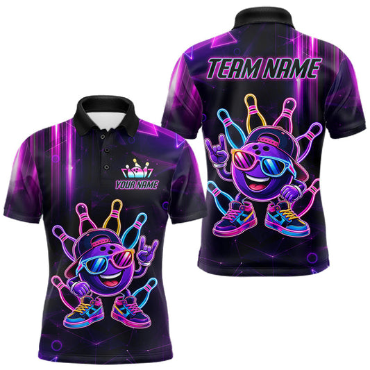Maxcorners Funny Neon Bowling Ball Polo & Quarter Zip Shirt For Men Custom Bowling Team Shirt, Bowling Jersey LM1005