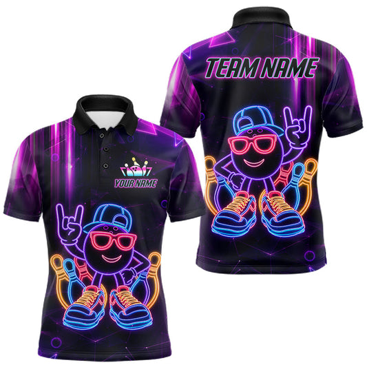 Maxcorners Funny Neon Bowling Ball Polo & Quarter Zip Shirt For Men Custom Bowling League Team Jersey LM1005
