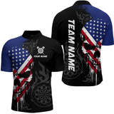 Maxcorners Grunge American Flag Skull Darts Shirt For Men Custom Patriotic Darts Team Jerseys Polo & 1/4 Zip LM2206